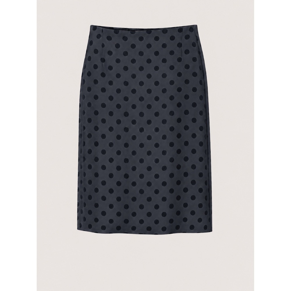 Akris Punto Skirt US 8 Black Velvet Polka Dot Pencil Knee Length Designer